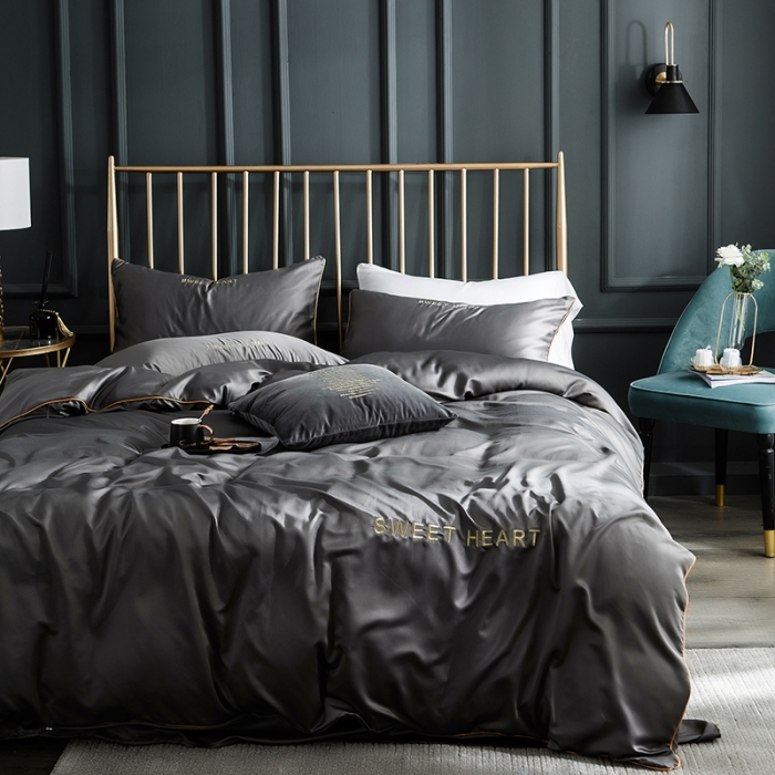 91家纺网 家纺一手货源 找家纺 琪格格 2022新款水洗真丝刺绣四件套 你好爱情-雅韵灰