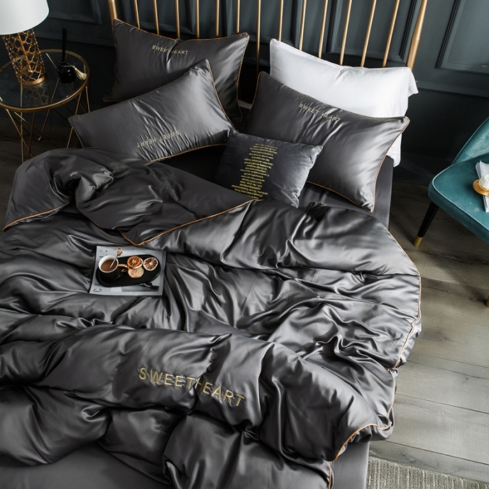 91家纺网 家纺一手货源 找家纺 琪格格 2022新款水洗真丝刺绣四件套 你好爱情-雅韵灰