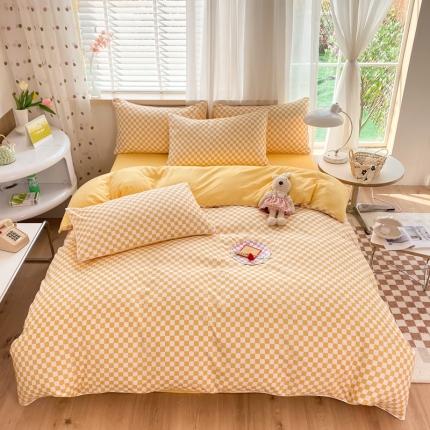 91家纺网 家纺一手货源 找家纺 大米家居 2023新款海岛棉小包边四件套-棋盘格棋盘格-黄色