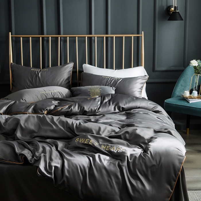 91家纺网 家纺一手货源 找家纺 琪格格 2022新款水洗真丝刺绣四件套 你好爱情-雅韵灰