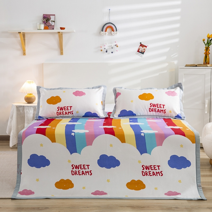 91家纺网 家纺一手货源 找家纺 琪格格 2022新款复合冰丝席凉席 彩条云朵