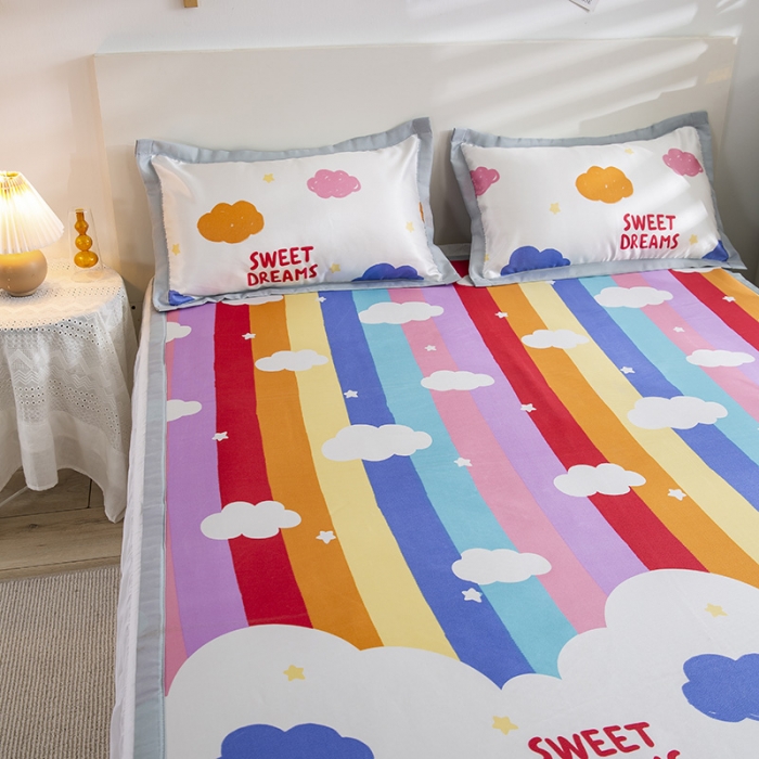 91家纺网 家纺一手货源 找家纺 琪格格 2022新款复合冰丝席凉席 彩条云朵