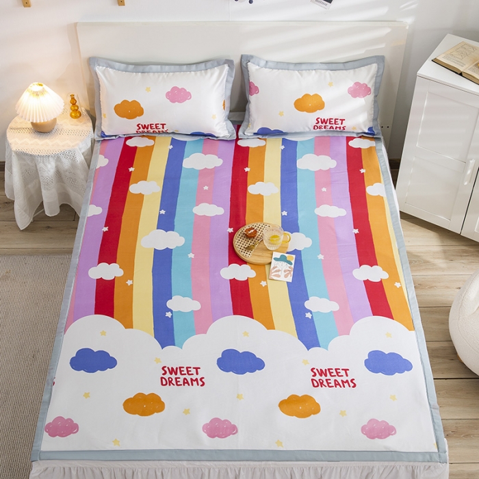 91家纺网 家纺一手货源 找家纺 琪格格 2022新款复合冰丝席凉席 彩条云朵