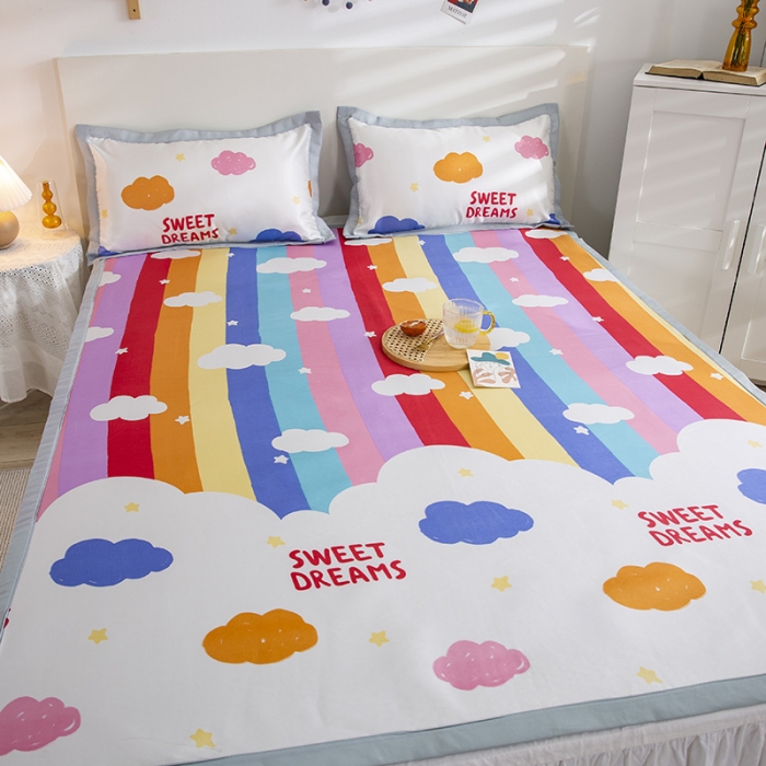 91家纺网 家纺一手货源 找家纺 琪格格 2022新款复合冰丝席凉席 彩条云朵