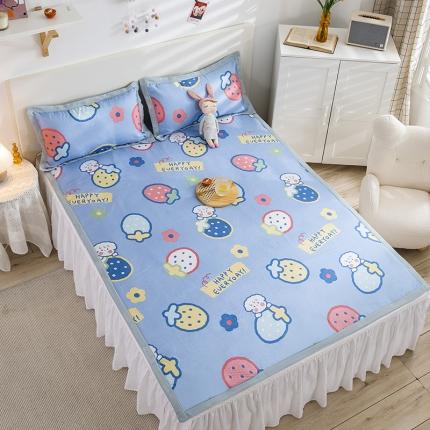 91家纺网 家纺一手货源 找家纺 琪格格 2022新款复合冰丝席凉席 魔力草莓蓝