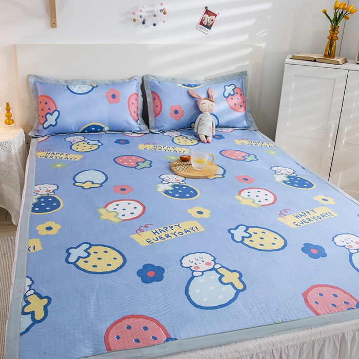 91家纺网 家纺一手货源 找家纺 琪格格 2022新款复合冰丝席凉席 魔力草莓蓝