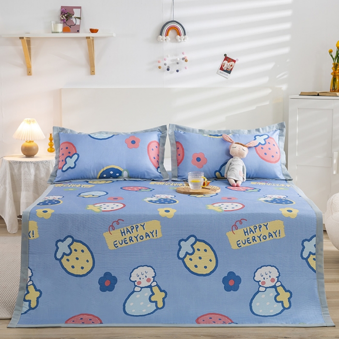 91家纺网 家纺一手货源 找家纺 琪格格 2022新款复合冰丝席凉席 魔力草莓蓝