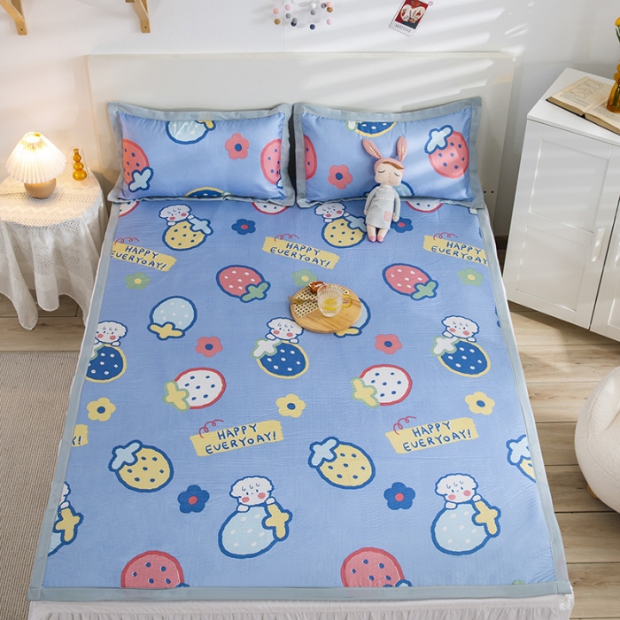 91家纺网 家纺一手货源 找家纺 琪格格 2022新款复合冰丝席凉席 魔力草莓蓝