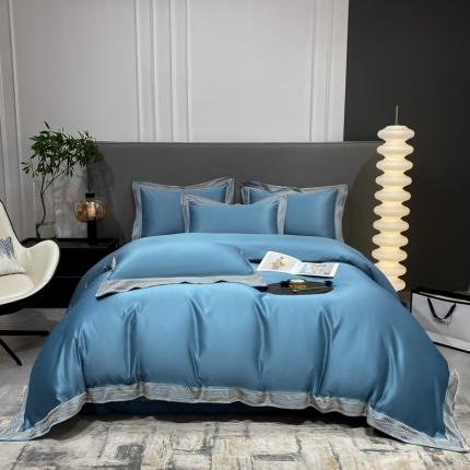 91家纺网 家纺一手货源 找家纺 欧乐蒂 2022新款A版水洗真丝B版全棉四件套-简爱 简爱-宾利蓝