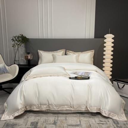 91家纺网 家纺一手货源 找家纺 欧乐蒂 2022新款A版水洗真丝B版全棉四件套-简爱 简爱-典雅白