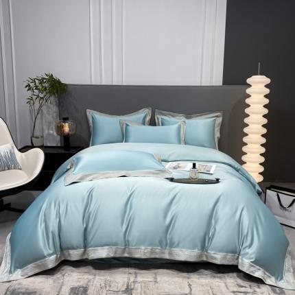 91家纺网 家纺一手货源 找家纺 欧乐蒂 2022新款A版水洗真丝B版全棉四件套-简爱 简爱-梵星蓝