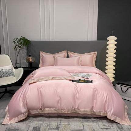 91家纺网 家纺一手货源 找家纺 欧乐蒂 2022新款A版水洗真丝B版全棉四件套-简爱 简爱-粉色