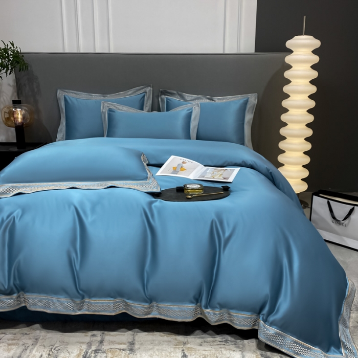 91家纺网 家纺一手货源 找家纺 欧乐蒂 2022新款A版水洗真丝B版全棉四件套-简爱 简爱-宾利蓝