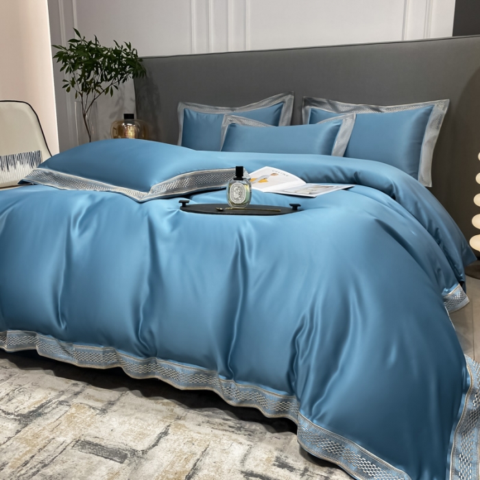 91家纺网 家纺一手货源 找家纺 欧乐蒂 2022新款A版水洗真丝B版全棉四件套-简爱 简爱-宾利蓝