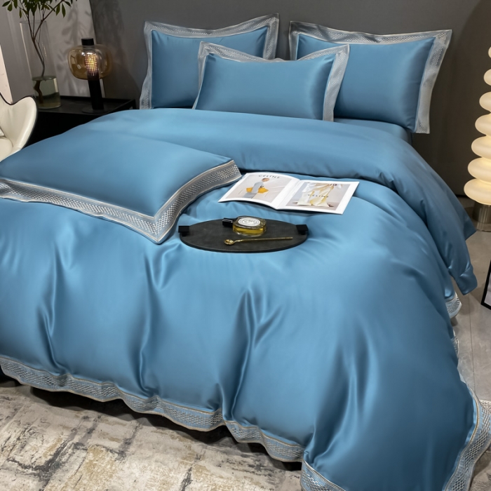 91家纺网 家纺一手货源 找家纺 欧乐蒂 2022新款A版水洗真丝B版全棉四件套-简爱 简爱-宾利蓝