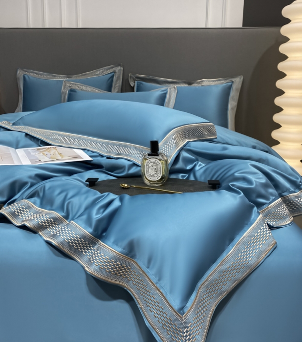 91家纺网 家纺一手货源 找家纺 欧乐蒂 2022新款A版水洗真丝B版全棉四件套-简爱 简爱-宾利蓝