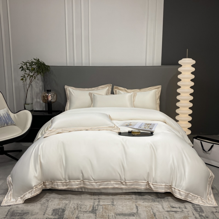 91家纺网 家纺一手货源 找家纺 欧乐蒂 2022新款A版水洗真丝B版全棉四件套-简爱 简爱-典雅白