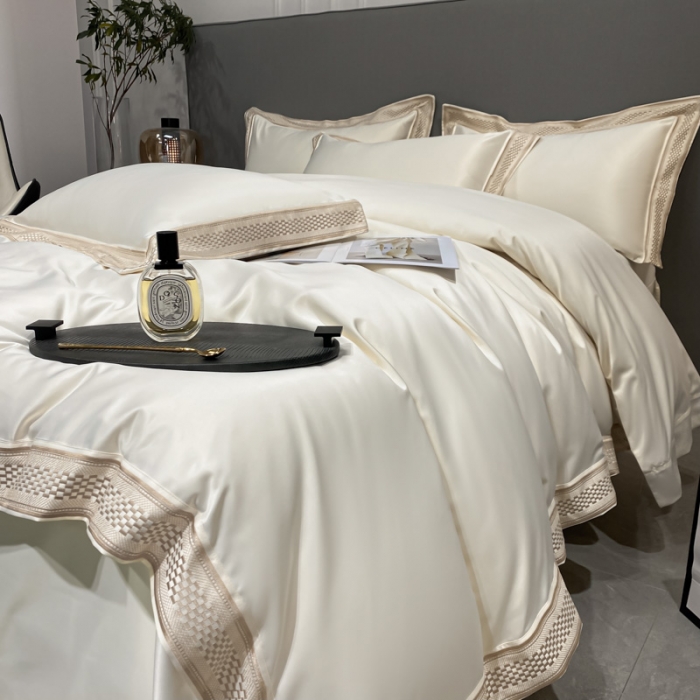 91家纺网 家纺一手货源 找家纺 欧乐蒂 2022新款A版水洗真丝B版全棉四件套-简爱 简爱-典雅白