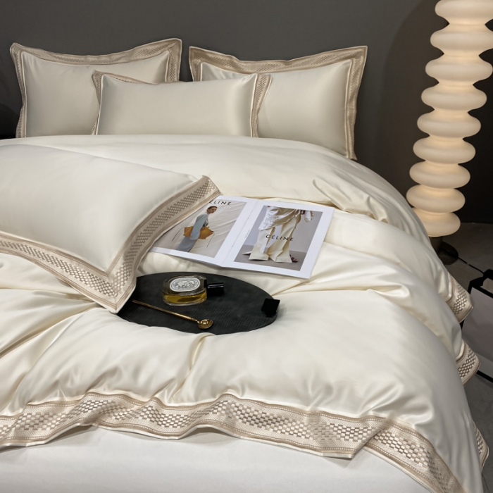 91家纺网 家纺一手货源 找家纺 欧乐蒂 2022新款A版水洗真丝B版全棉四件套-简爱 简爱-典雅白