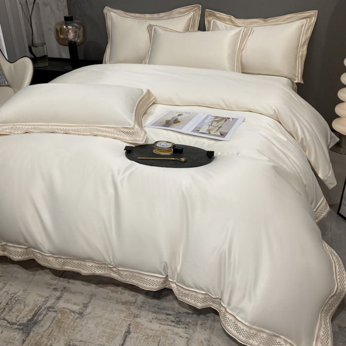 91家纺网 家纺一手货源 找家纺 欧乐蒂 2022新款A版水洗真丝B版全棉四件套-简爱 简爱-典雅白