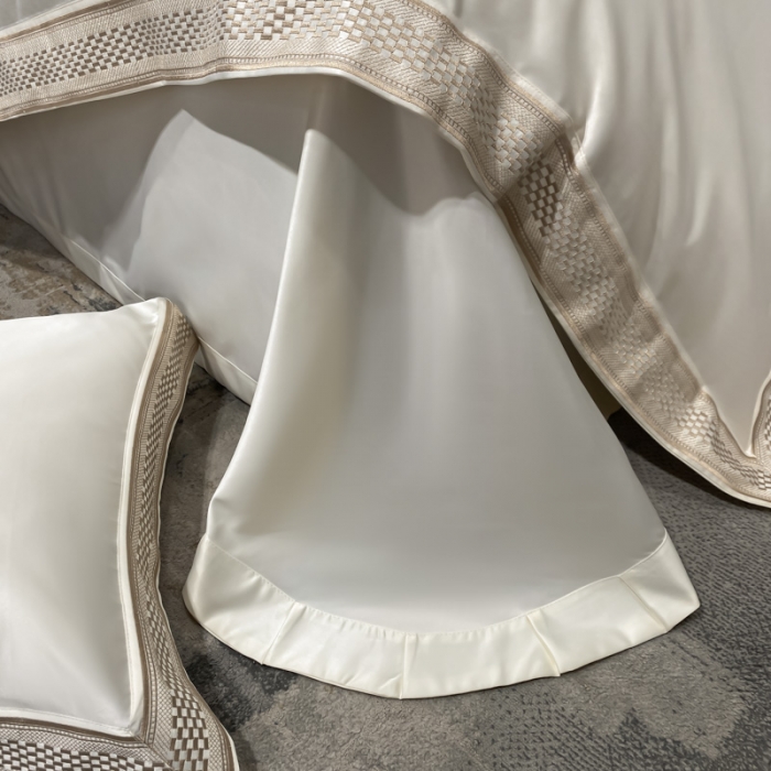 91家纺网 家纺一手货源 找家纺 欧乐蒂 2022新款A版水洗真丝B版全棉四件套-简爱 简爱-典雅白