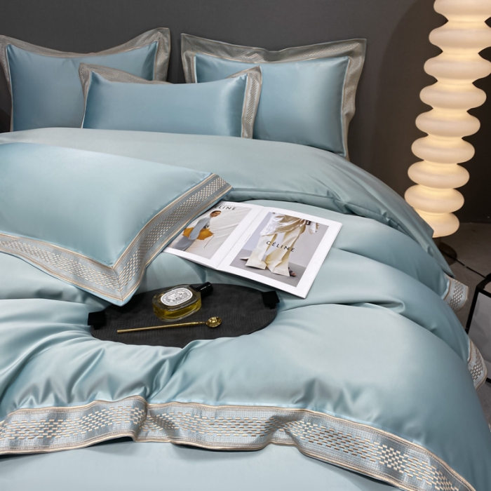 91家纺网 家纺一手货源 找家纺 欧乐蒂 2022新款A版水洗真丝B版全棉四件套-简爱 简爱-梵星蓝