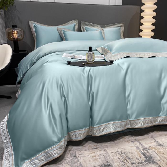 91家纺网 家纺一手货源 找家纺 欧乐蒂 2022新款A版水洗真丝B版全棉四件套-简爱 简爱-梵星蓝