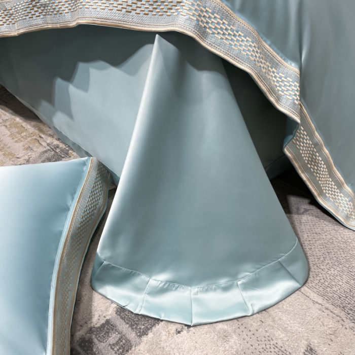 91家纺网 家纺一手货源 找家纺 欧乐蒂 2022新款A版水洗真丝B版全棉四件套-简爱 简爱-梵星蓝