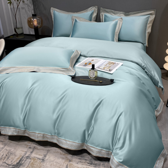 91家纺网 家纺一手货源 找家纺 欧乐蒂 2022新款A版水洗真丝B版全棉四件套-简爱 简爱-梵星蓝