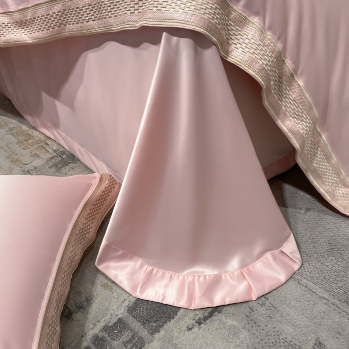 91家纺网 家纺一手货源 找家纺 欧乐蒂 2022新款A版水洗真丝B版全棉四件套-简爱 简爱-粉色