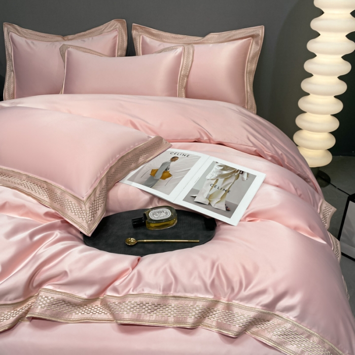 91家纺网 家纺一手货源 找家纺 欧乐蒂 2022新款A版水洗真丝B版全棉四件套-简爱 简爱-粉色