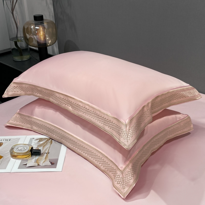 91家纺网 家纺一手货源 找家纺 欧乐蒂 2022新款A版水洗真丝B版全棉四件套-简爱 简爱-粉色