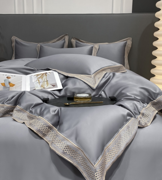 91家纺网 家纺一手货源 找家纺 欧乐蒂 2022新款A版水洗真丝B版全棉四件套-简爱 简爱-高级灰