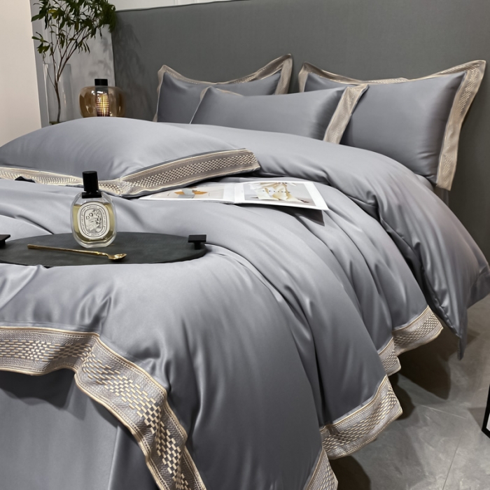 91家纺网 家纺一手货源 找家纺 欧乐蒂 2022新款A版水洗真丝B版全棉四件套-简爱 简爱-高级灰