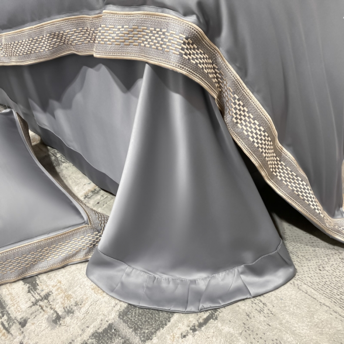 91家纺网 家纺一手货源 找家纺 欧乐蒂 2022新款A版水洗真丝B版全棉四件套-简爱 简爱-高级灰