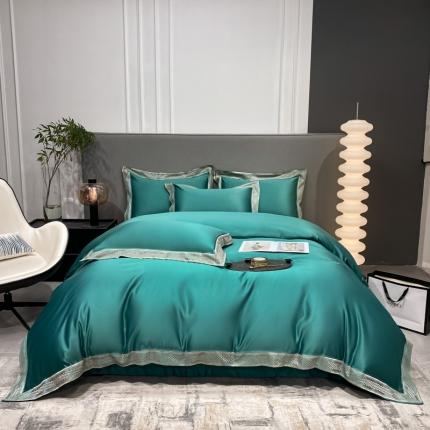 欧乐蒂 2022新款A版水洗真丝B版全棉四件套-简爱 简爱-墨绿色