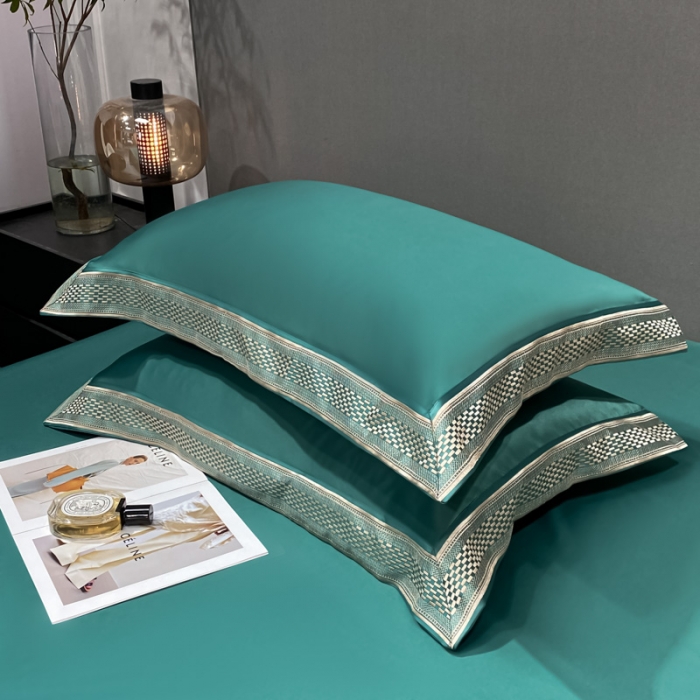 91家纺网 家纺一手货源 找家纺 欧乐蒂 2022新款A版水洗真丝B版全棉四件套-简爱 简爱-墨绿色