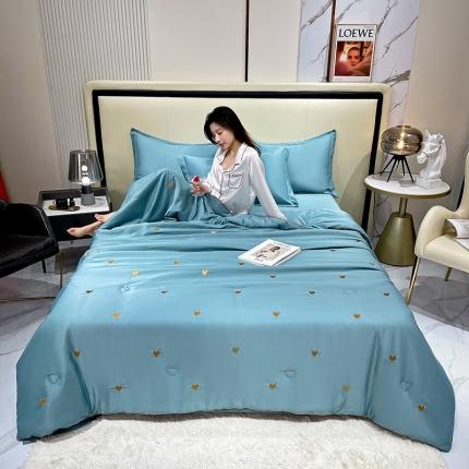 91家纺网 家纺一手货源 找家纺 塔塔2025新款爱心满绣立体滚边大豆夏被子被芯 爱心-宾利蓝