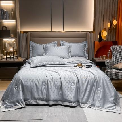 91家纺网 家纺一手货源 找家纺 芯贝儿 2023款轻奢贡缎提花水洗天丝绣花夏被四件套 梵克-灰