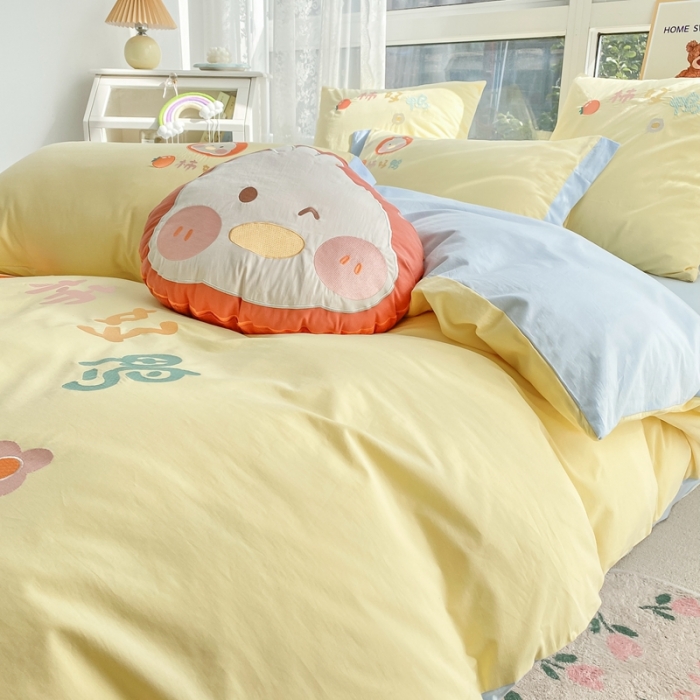 91家纺网 家纺一手货源 找家纺 沐慕 2022新款全棉工艺款四件套-柿柿好鸭 柿柿好鸭-黄