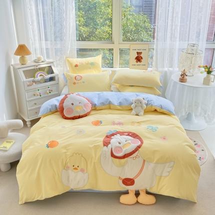 沐慕 2022新款全棉工艺款四件套-柿柿好鸭 柿柿好鸭-黄