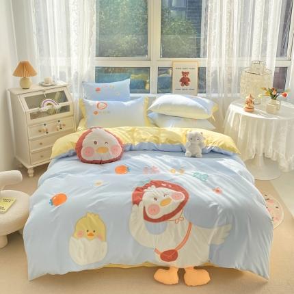 沐慕 2022新款全棉工艺款四件套-柿柿好鸭 柿柿好鸭-蓝