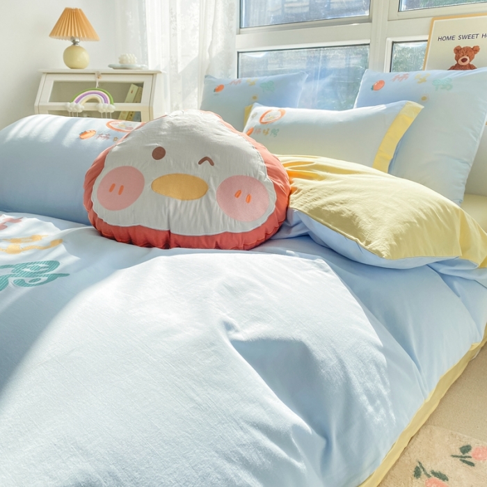 91家纺网 家纺一手货源 找家纺 沐慕 2022新款全棉工艺款四件套-柿柿好鸭 柿柿好鸭-蓝