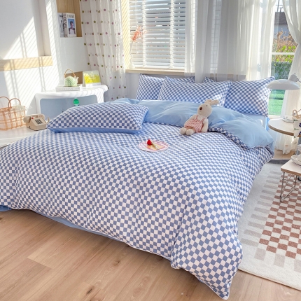 91家纺网 家纺一手货源 找家纺 （总）大米家居 2023新款韩版ins棋盘格包边海岛棉四件套