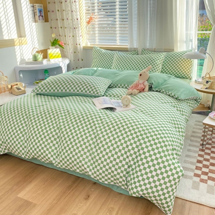 91家纺网 家纺一手货源 找家纺 （总）大米家居 2023新款韩版ins棋盘格包边海岛棉四件套