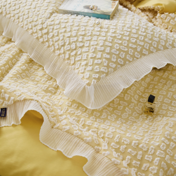 91家纺网 家纺一手货源 找家纺 凡客 2022新款大豆剪花奈斯夏被四件套 柠檬黄