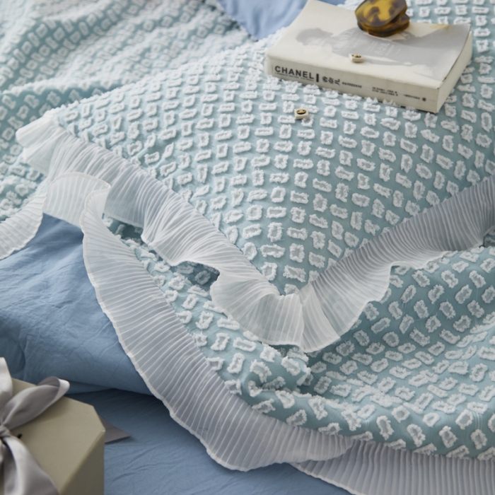 91家纺网 家纺一手货源 找家纺 凡客 2022新款大豆剪花奈斯夏被四件套 天空蓝