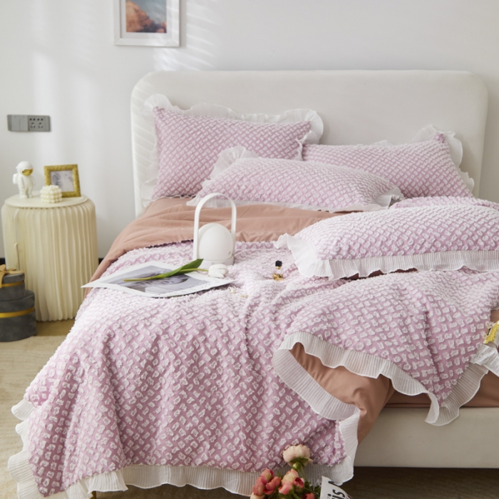 91家纺网 家纺一手货源 找家纺 凡客 2022新款大豆剪花奈斯夏被四件套 香芋紫