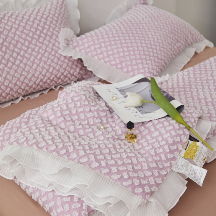 91家纺网 家纺一手货源 找家纺 凡客 2022新款大豆剪花奈斯夏被四件套 香芋紫