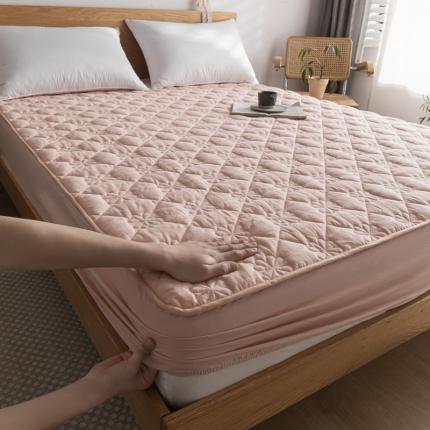 91家纺网 家纺一手货源 找家纺 东宇 2022新款色织全棉水洗棉夹棉床笠 粉